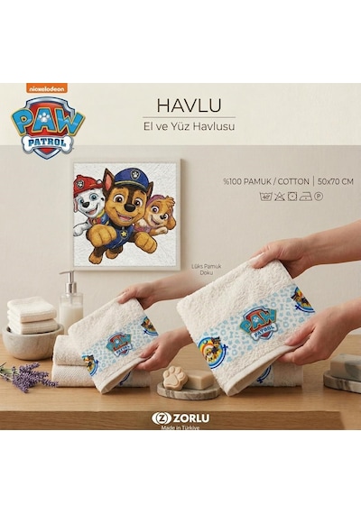 Taç Paw Patrol Lisanslı %100 Pamuk Çocuk El Havlusu 50x70 Cm Mavi Beyaz