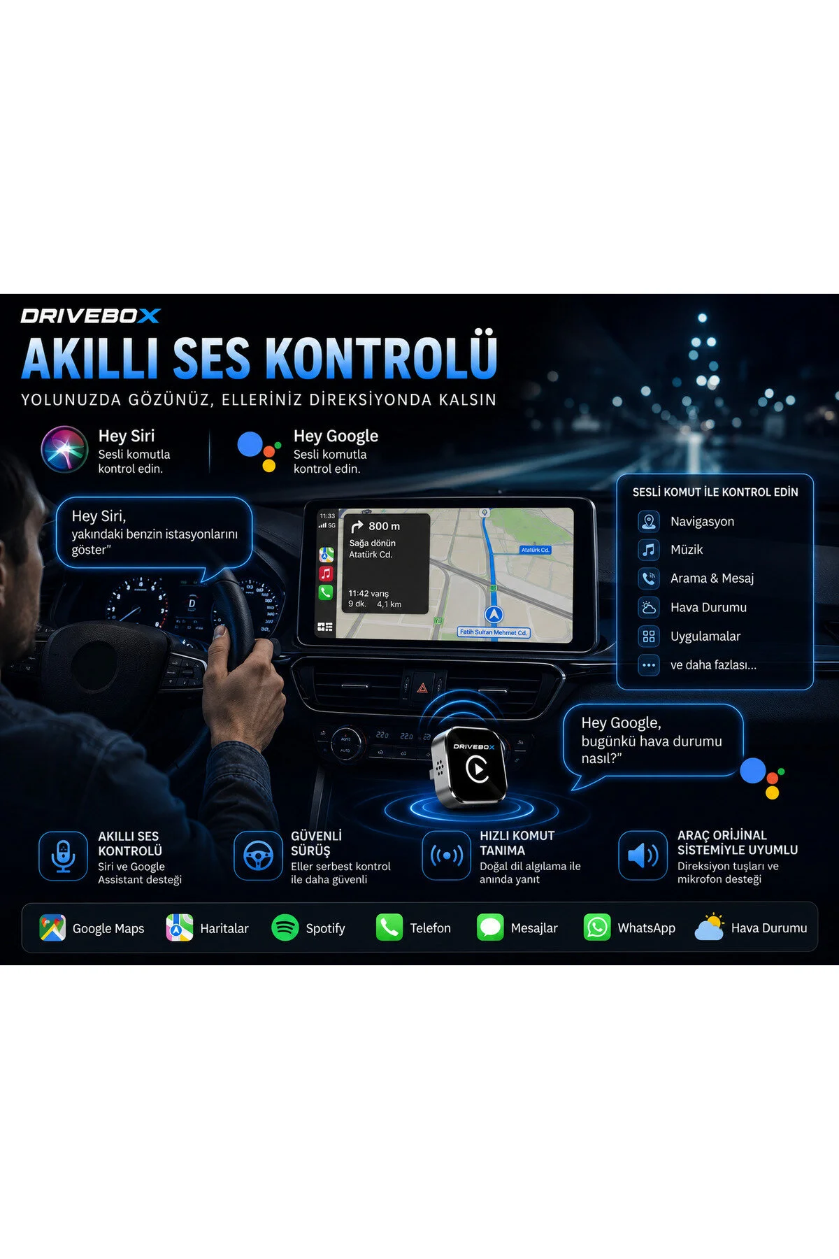 Kablosuz Carplay Android Auto Adaptörü Ekran Yansıtma Screen Mirroring Youtube Destekli Usb Tak Çalıştır Diğer