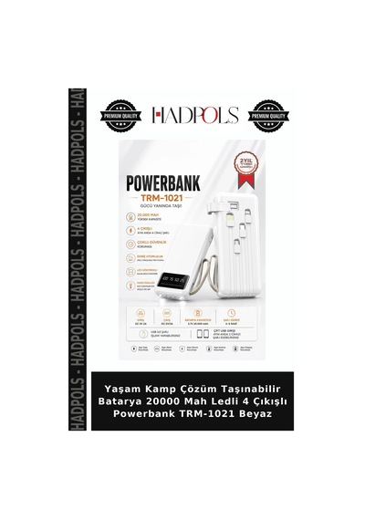 Yaşam Kamp Çözüm Taşınabilir Batarya 20000 Mah Ledli 4 Çıkışlı Powerbank Trm-1021 Beyaz Diğer