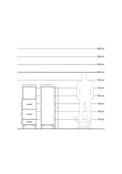 Hyperion Dolap Tek Raflı 3 Çekmeceli 44x44x134 Çam-antrasit Atlas Çam