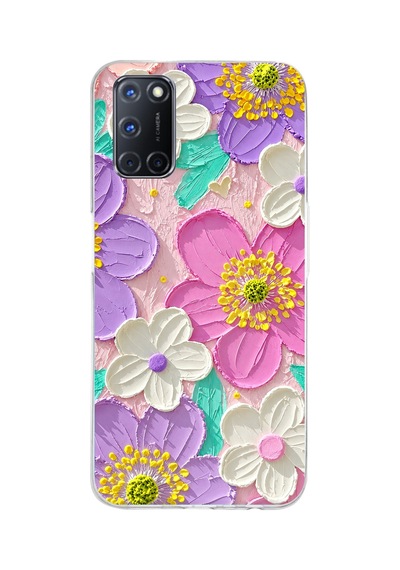 Oppo A52-a72-92 Uyumlu Mor Ve Pembe Papatya Baskılı Silikon Kılıf