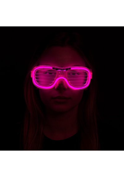 Bezos Pembe Led Işıklı Parti Gözlüğü - Neon Glow Şerit Gözlük 3 Modlu