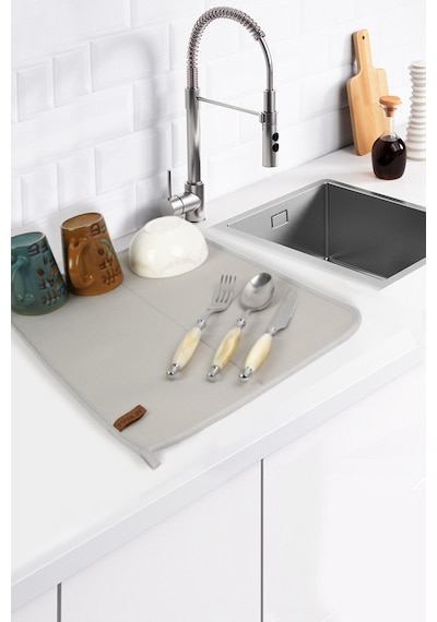 Basic Bulaşık Kurutma Matı 46x36 cm Kurulama Bezi Kurutma Örtüsü Tezgah Üstü Gri