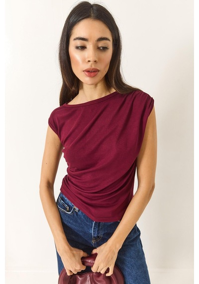 Shade Kadın Drape Detaylı Soft Touch Esnek Viskon Bluz 4019 60284038 - Bordo