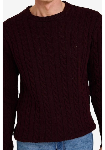 Defacto Standart Fit Bisiklet Yaka Saç Örgülü Triko Kazak G6388ax25cwbr230 Bordo-br230
