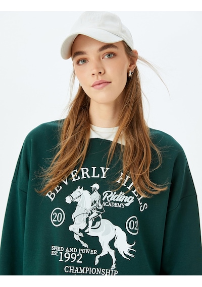 About Blank Polo Yaka Kolej Baskılı Şardonlu Oversize Sweatshirt Acı Kahverengi