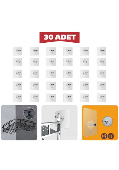 30 Adet Süper Güçlü Çerçeve Askısı Pin Delgisiz Vidalı Tırnak Kanca Yapışkanlı Raf Tutucu Askı Şeffaf
