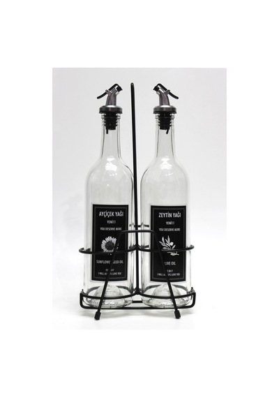 2 Adet Şeffaf Dibi Çukur 750 Ml Etiketli Yağlık Ve Siyah Stant