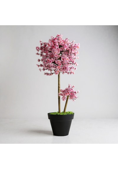 Luxdecor Yapay Sakura Ağacı - Pembe Bahar Esintisi 110 Cm Siyah Plastik Saksı Pembe