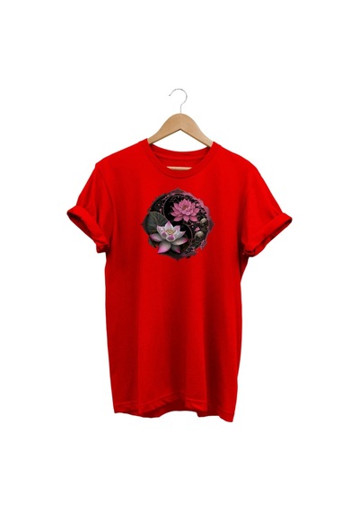 Çiçek Baskılı Kırmızı T-shirt kırmızı