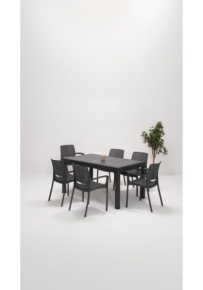 Rattan Lüx 90x150 Bahçe&Balkon&Teras Masa Seti - Antrasit