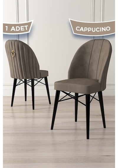 Canisa Ritim Serisi, Siyah Gürgen Ayaklı 1.sınıf Babyface Ithal Kumaş Cappucino Sandalye Gold Halka 1 Adet Sandalye Cappucıno Ayakları Siyah