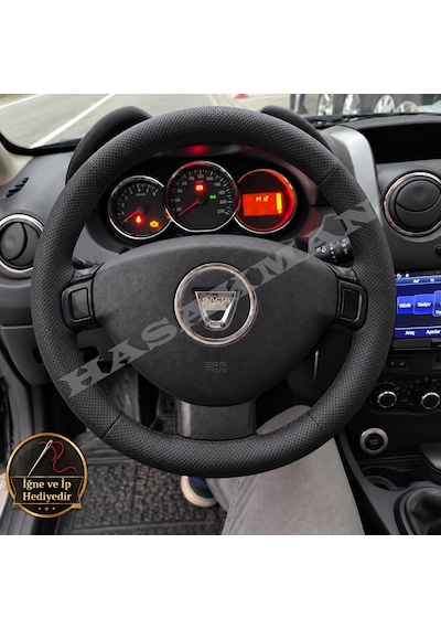 Dacia Logan Mcv Dikme Direksiyon Kılıfı Premium Komple Delikli Deri Siyah Dikiş 2012-2016