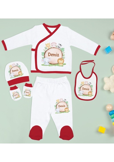 Bk Kids Kişiye Özel Kırmızı Yeni Doğan Hastane Çıkışı, Anneye Hediye, İsimli Papatya Kolye, 9 Parça Bebek Hediye Seti-6