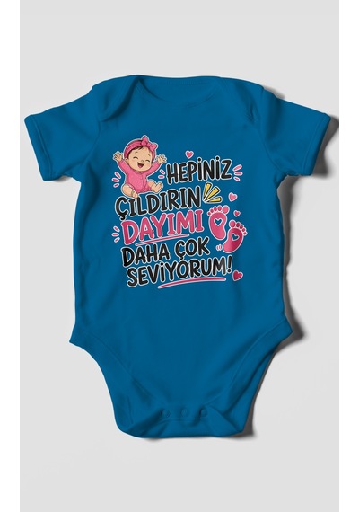 Morivokids Dayıya Özel Kısa Kollu Bebek Body %100 Pamuk Zbn193-kk Koyu Mavi