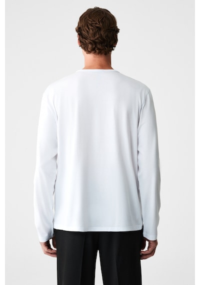 Grımelange Gravs Erkek %100 Pamuklu Yumuşak Kumaşlı Yuvarlak Yakalı Uzun Kollu Ekru T-shirt Ekru