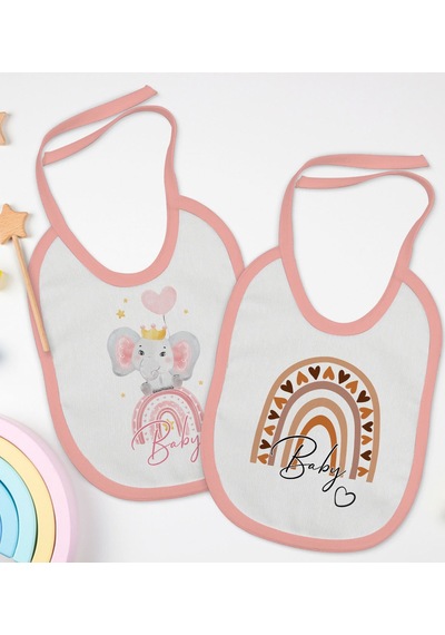 BK Kids Baby Tasarımlı 2’li Pembe Mama Önlüğü-1 Pembe