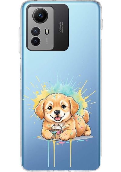 Redmi Note 12s İle Uyumlu Splash Köpek Tasarımlı Şeffaf Silikon Kılıf Şeffaf