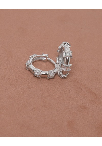 Brezza Lusso Jewelry Pırlanta Işıltılı Baget Halka Kadın Gümüş Küpe 18 Mm