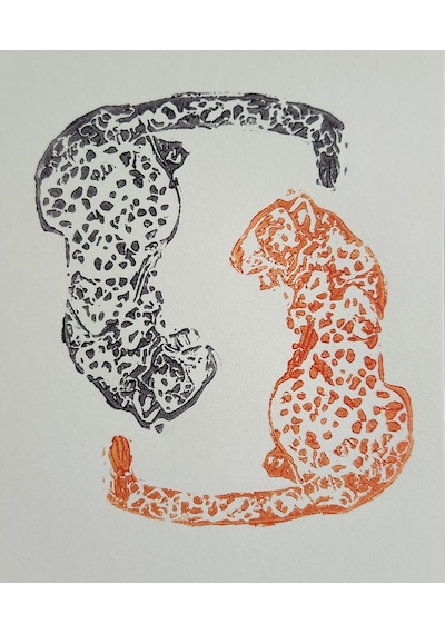 Özgün Baskı - Yin Yang Leopar Resmi - Linolyum