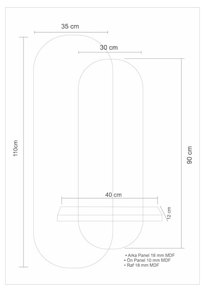 Aynalı Lüks Modern Led Duvar Dekoru Raflı Tasarım Uzaktan Kumandalı Ambiyans Işığı 110x46 Cm Beyaz