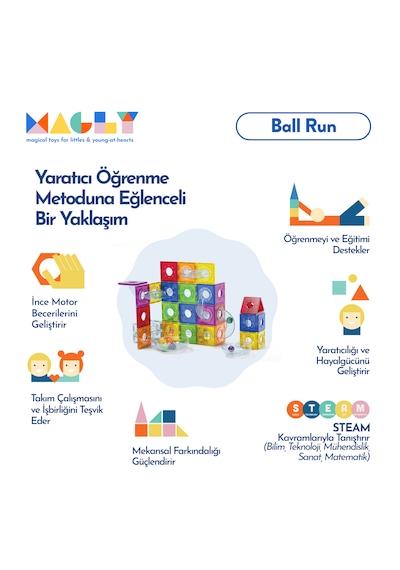Magly Ball Run Parkur Oyunu Çocuklar İçin Renkli 3 Boyutlu 101 Parça Yapı Seti - Manyetikler Ve Yollar