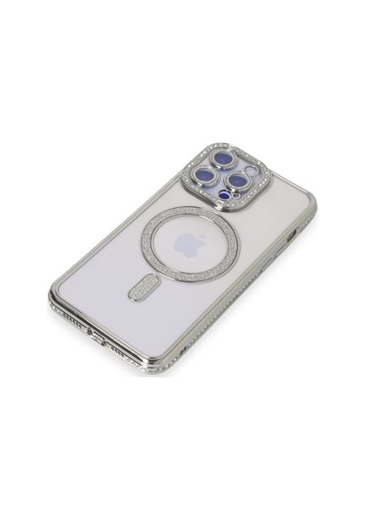 Newface Apple Uyumlu iPhone 14 Pro Kılıf Joke Simli Magneticsafe Kılıf - Gümüş Gümüş