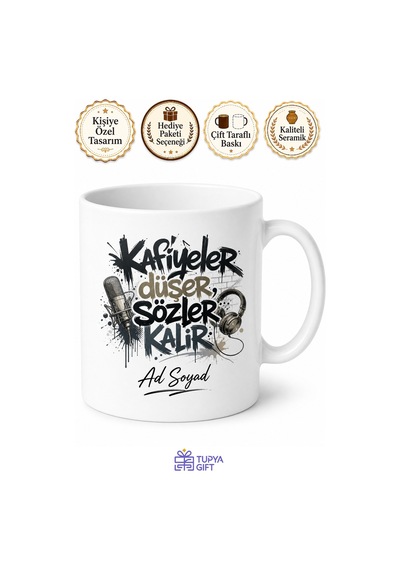 Rap Dinlerken Söz Yazanlara Sokak Kültürü Kafiye Ustası Kupa Bardak Hediye Beyaz / Çok Renkli