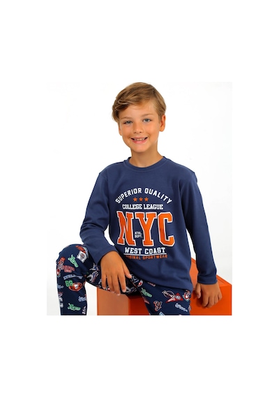 Vitmo Erkek Çocuk Uzun Kollu Pamuklu Pijama Takımı West Coast İndigo