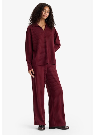 Defacto Wide Leg Fitilli Kaşkorse Beli Lastikli Pantolon F1012ax25aubr115 Bordo-br115