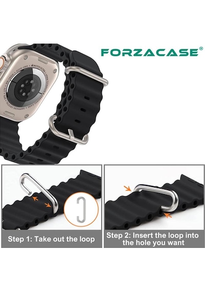 Forzacase Apple Uyumlu  Watch 10 Series 46mm İle Oluklu Ocean Silikon Kordon Kayış - Fc007 Siyah