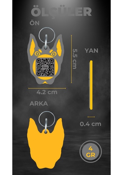 Petjoo 30.Anubis Sarı-Gri Qr'lı Köpek Künyesi