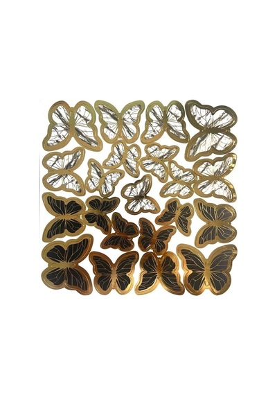 Siyah Gold Varaklı Kelebek Pasta Dekor Süs 42 Adet Açık Bej