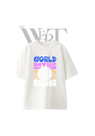 Thewert Retro World Hearts Tasarım Baskılı Ünisex Beyaz Oversize T-shirt