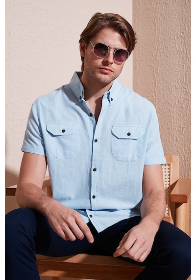 Buratti Düğmeli Yaka Pamuklu Slim Fit Cepli Erkek Gömlek Cf21S111153 Açık Mavi Buratti Düğmeli Yaka Pamuklu Slim Fit Cepli Erkek Gömlek Cf21S111153 Açık Mavi