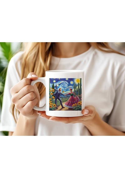 Dans Eden Frida Kahlo Ve Van Gogh Kupa Bardak Sanatsal Tarz Romantik Hediye Kupa Beyaz