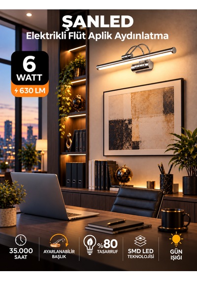 6w Elektrikli Flüt Led Aplik Krom Renk Gün Işığı Ayarlanabilir Başlık