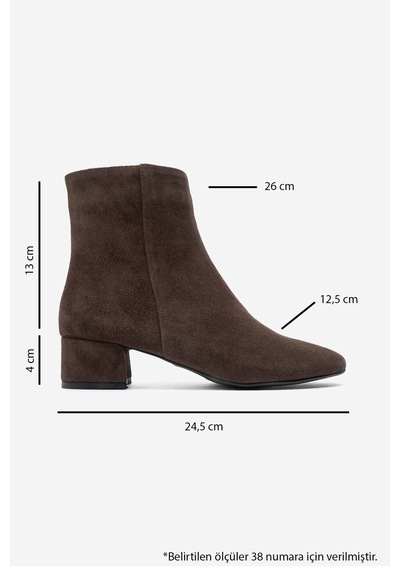 Luvi Shoes Rıchey Kahverengi Süet Hakiki Deri Kadın Yuvarlak Burunlu Kalın Topuklu Bot
