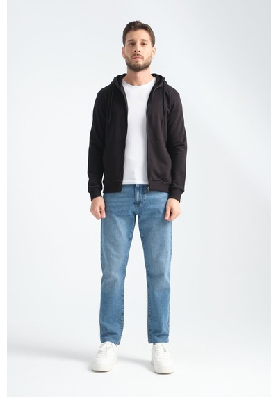 Shooter Sportwear Shooter Erkek Üç İplik Şardonsuz Fermuarlı Kapüşonlu Sweatshirt Siyah