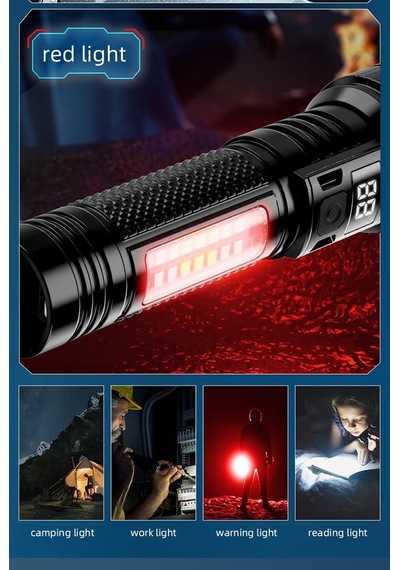 Tr Yh20 Dijital Ekranlı Şarj Edilebilir El Feneri Teleskopik Zoomlu Yüksek Yoğunluklu Led Projektör, 1200mah Bata