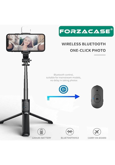 Forzacase Işıklı Kablosuz Selfie Çubuğu 90cm Kamera Tripod Fc1006