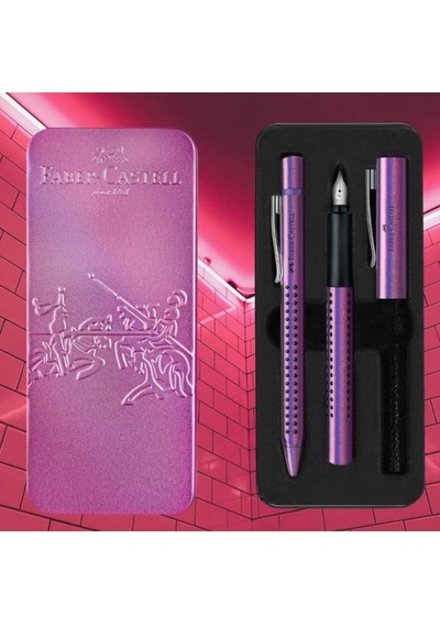 Faber Castell Grip Edition Dolma Kalem-tükenmez Kalem Matal Kutu Hediye Seti Violet Glam Çok Renkli
