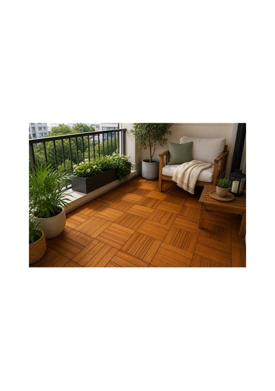 Solen Akasya Ahşap Yer Karosu 30x30x2,25 Cm 4 Dilimli Geçmeli Deck Karo Balkon, Teras, Bahçe Ve Duş Zemini 9 Adet 0,81 M²