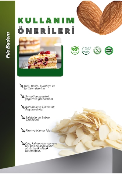 File Badem 500g Almond Flakes Taze Yeni Mahsül 500 G