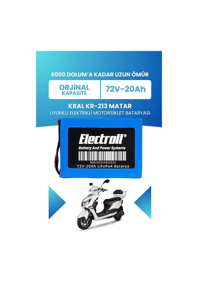 Kral Kr-213 Matar Uyumlu Batarya Standart Kapasite Lifepo4 72v 20ah Elektrikli Motorsiklet Bataryası