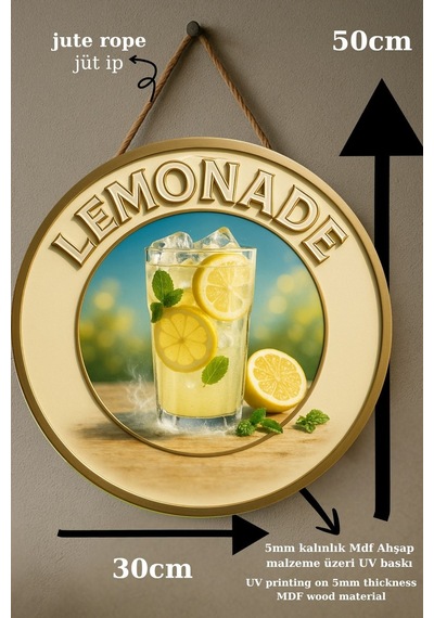 Lemonade Juice Limonata Temalı Kapı Süsü Tablosu, Limonlu Ferahlatıcı Cafe Büfe Duvar Dekoru