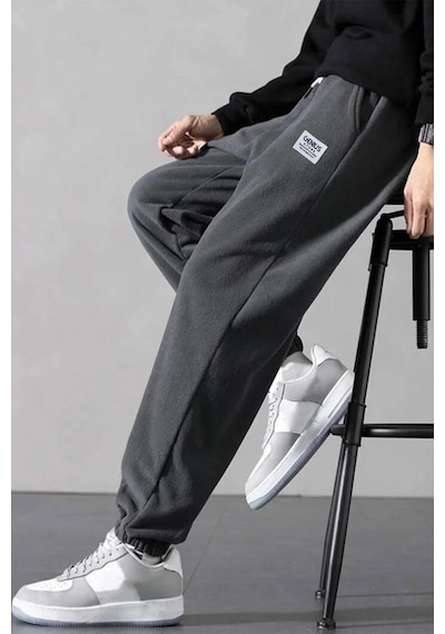 Genius Store Erkek Polar Kumaş Oversize Erkek Eşofman Altı Füme