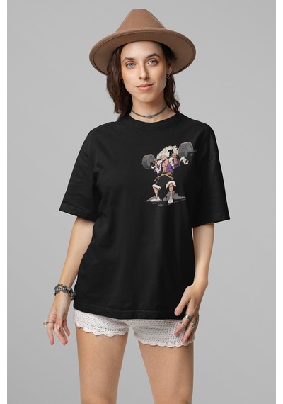 Monkey D. Luffy Gear 5 Sırt Baskılı Unisex Oversize Anime Tişört Siyah