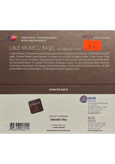 Plak Değildir Cd Dir Trt Arşiv Serisi 71 Lale Mumcu Başel Solo