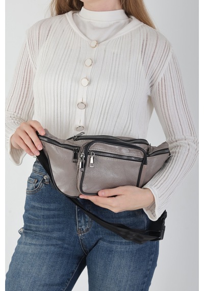 Nahitatyana Unisex Çok Cepli Hakiki Deri Freebag Bel Çantası Ve Omuz Çantası Gümüş - 121763658 Gümüş